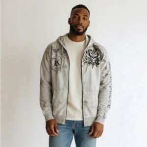 KONQUEST Los Angeles Full Zip Y2K Skull & Dagger Biker Tattoo art Hoodie Size XL